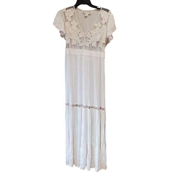 Band of Gypsies Maxi Dress Size XS Embroidered Mesh + cutuout Detail Soft White - Picture 2 of 7